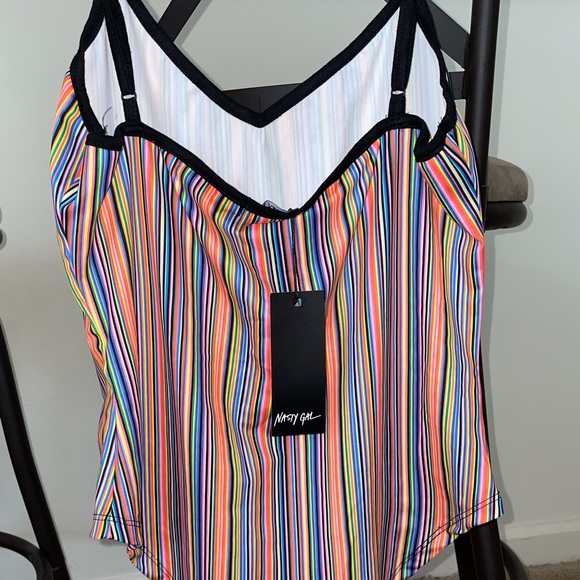 Bright, vertically-striped rainbow bodysuit. - Picture 4 of 5